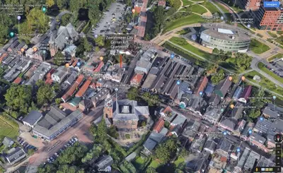 an overhead view of a city with buildings and roads at Zoetermeer City Center Loft Apartment in Zoetermeer