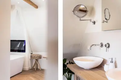 a bathroom with a sink and a mirror at de Vogelensangh in Vogelenzang