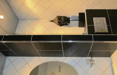a view of a bathroom with a toilet in a room at B&B de Valkenhorst in Lelystad