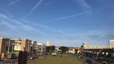 a view of a city with cars and buildings at Pension Corper in Zandvoort