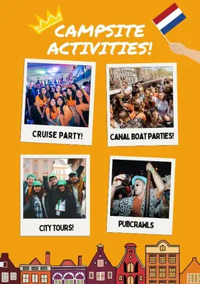 a collage of pictures of people at a party at The ESN Kingsday Campsite in Amsterdam