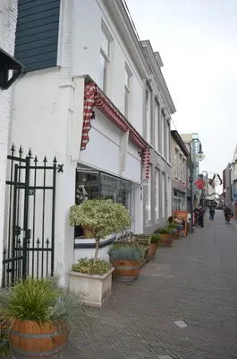 a street with potted plants in front of a building at Rijnzicht in Alphen aan den Rijn