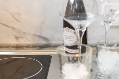 a bottle of champagne and glasses on a counter at Zandvoort Studio in Zandvoort