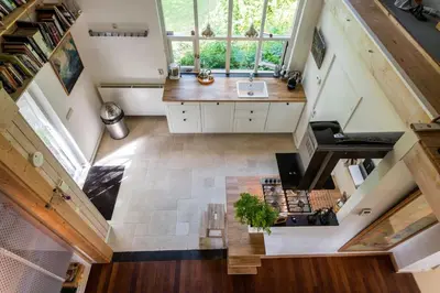 an overhead view of a kitchen in a loft at Unique Atelier in Bergen in Bergen