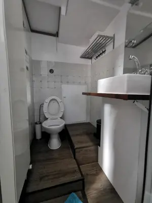 a bathroom with a toilet and a sink at Waterloo square river vieuw houseboat in Amsterdam