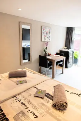 a room with a bed and a table with a tableablish at Studio Excellent 21 in Soesterberg