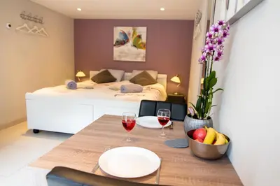 a room with a table with two glasses of wine at Studio Excellent 21 in Soesterberg