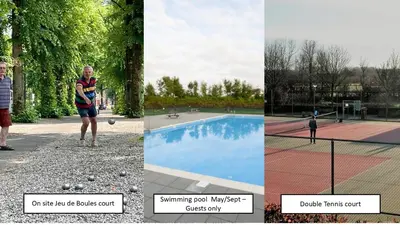 a collage of four pictures of a man playing tennis at The Cosy Cottage for Comfort with Sauna and Hottub in Zeewolde