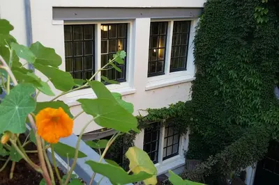 a building with windows and a orange flower at Studio Koggeschip in Amsterdam