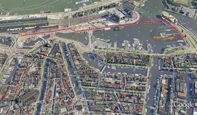 a map of a city with a river at Hotelboat Angeline in Amsterdam