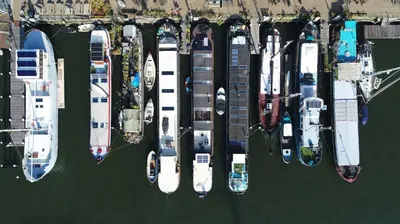 an aerial view of a marina with boats in the water at Sailor Suite Coaster Mado in Amsterdam
