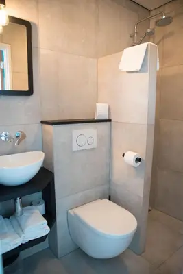 a bathroom with a white toilet and a sink at The BLOOM in Noordwijk aan Zee