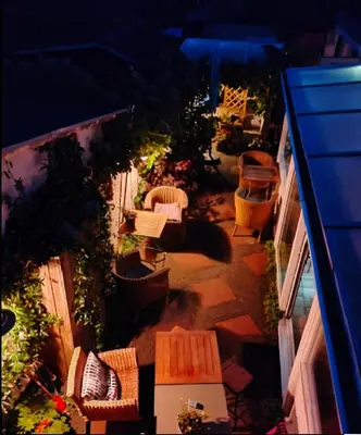an overhead view of a patio at night at Zeelui in Egmond aan Zee