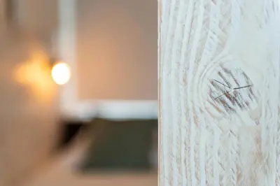 a close up of a wooden wall with a design on it at Appartement Zuyd in Zandvoort