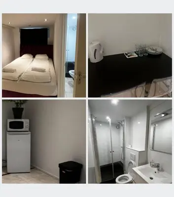 four different pictures of a bedroom and a bathroom at Central sweet BNB in Amsterdam