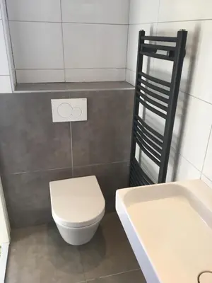 a bathroom with a white toilet and a sink at Amsterdam Beach Home 46 in Zandvoort