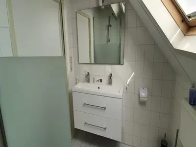 a bathroom with a sink and a mirror at Family Home in Zeewolde by Forest Trails in Zeewolde