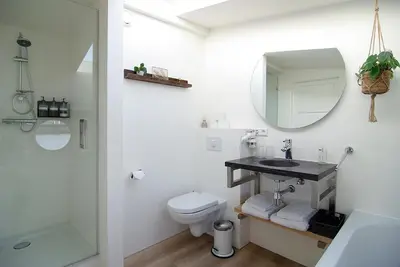 a bathroom with a toilet and a sink and a mirror at Eco HouseBoat in Amsterdam