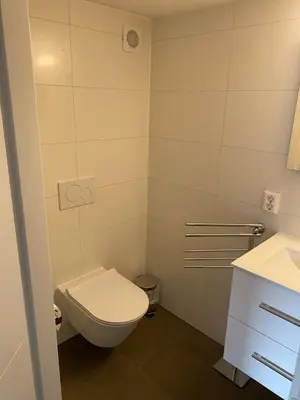 a small bathroom with a toilet and a sink at Zomerhuis Wonders in Zandvoort