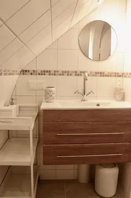 a bathroom with a sink and a mirror at Cavalli's Cottage in Bilthoven