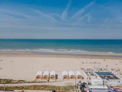 an aerial view of a beach with the ocean at BUDDHA BEACH BUNGALOWS Adults Only in Zandvoort