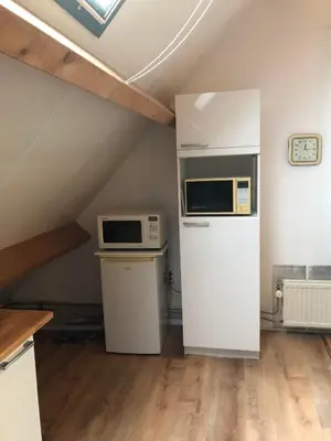 a kitchen with two microwaves and a refrigerator at de Boomgaard Groene Hart in Polsbroekerdam