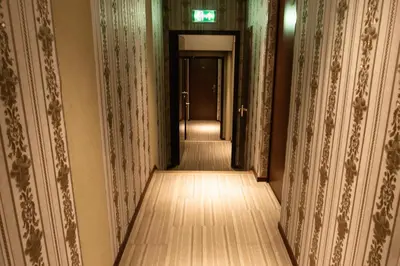a corridor of a building with wooden floors and walls at Golden Zaan Hotel, Zaandam-Amsterdam in Zaandam