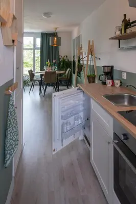 a kitchen with a sink and a counter with a dishwasher at Amsterdam Beach Apartment 65 in Zandvoort