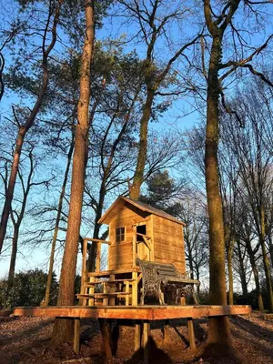 a tree house sitting on top of a wooden table at Duynparc Soest in Soest