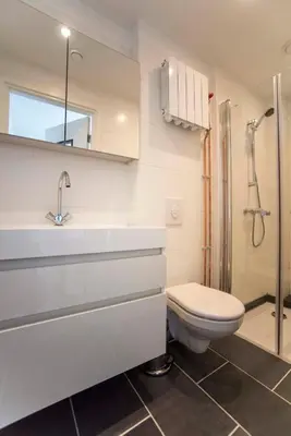 a bathroom with a toilet and a sink and a shower at Blue Shell With Private Parking Garage in Zandvoort