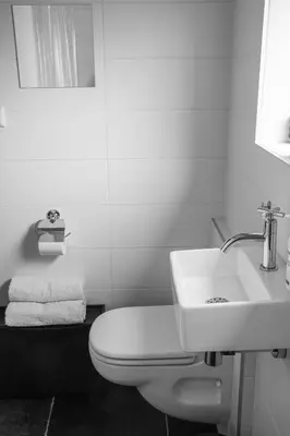 a white bathroom with a toilet and a sink at Tuinhuis in Lutjewinkel