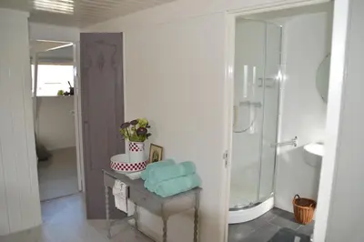 a bathroom with a shower and a sink at Bijzonder Bakkum in Castricum