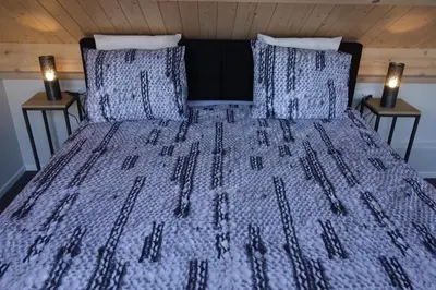 a large bed with two lamps on two tables at Albatros in Schoorl
