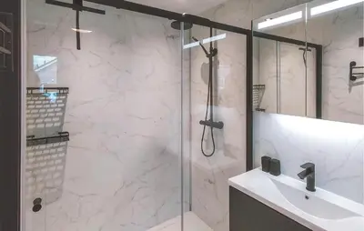 a bathroom with a shower and a sink at Pet Friendly Home In Zeewolde With Wifi in Zeewolde