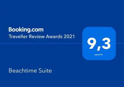 a blue box with the text travel review awards at Beachtime Suite in Zandvoort