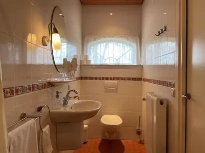 a white bathroom with a sink and a toilet at Bed & Breakfast Pax Tibi in Reeuwijk
