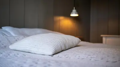 a white pillow sitting on top of a bed at Traditional family apartment with garden at countryside Amsterdam in Landsmeer