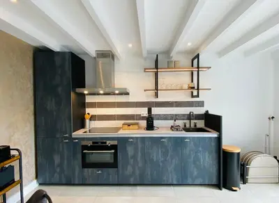 a kitchen with a sink and a stove at Duinzand in Noordwijk aan Zee