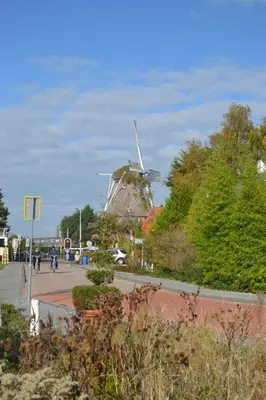 a windmill in the middle of a park with a street at Morpheus in Amsterdam