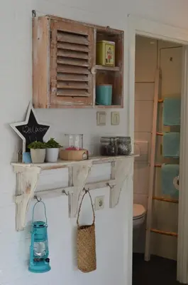 a bathroom with a wooden counter top in a room at Sea in Egmond aan Zee
