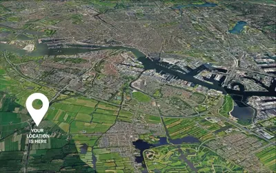 a map of a city with a white marker at City & Nature-Amsterdam NextDoor Free parking 8 person 2 kitchens in Landsmeer