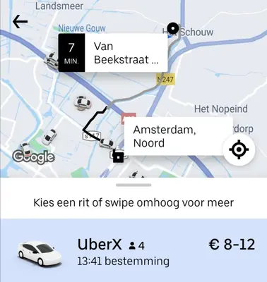 a screenshot of a google map with a car on it at City & Nature-Amsterdam NextDoor Free parking 8 person 2 kitchens in Landsmeer