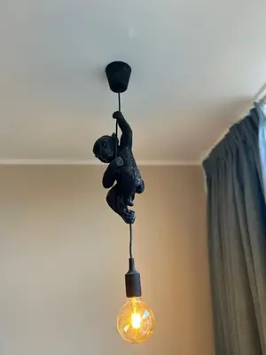 aendant light with a skull hanging from a ceiling at Amsterdam Beach Apartment 34, Private Garden in Zandvoort