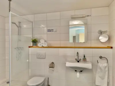 a bathroom with a toilet and a sink and a shower at Appartementen Casa del Lago in Lisse