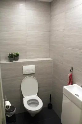 a small bathroom with a toilet and a sink at Polderhoek in Woubrugge