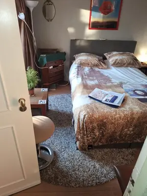 a bedroom with a bed and a desk and a chair at Homey Budget Bedroom in Amsterdam