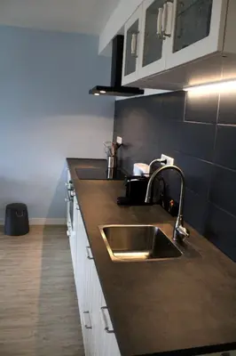 a kitchen with a sink and a counter top at Landzicht in Woubrugge