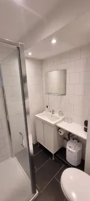 a bathroom with a toilet and a sink and a shower at Casa de Deborah in Zandvoort