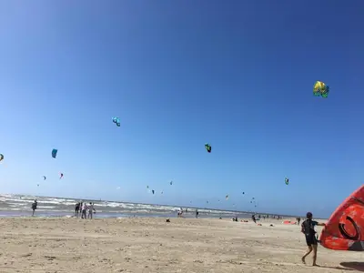 a group of people on the beach flying kites at Duindoorn 46 in IJmuiden