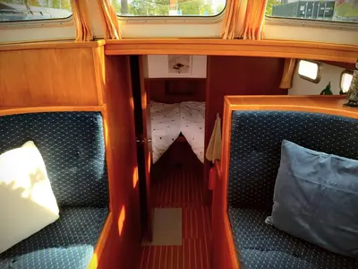 an overhead view of a train room with two seats at Motor Yacht Amazone in Amsterdam